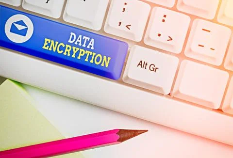 Handwriting text Data Encryption. Concept meaning Symmetrickey algorithm for the 写真素材