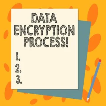 Handwriting text Data Encryption Process. Concept meaning The method of Stock Illustration