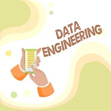 Handwriting text Data Engineering. Business showcase data science that focuses Stock Illustration