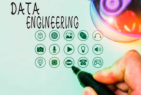 Handwriting text Data Engineering. Concept meaning data science that focuses on Stock Photos
