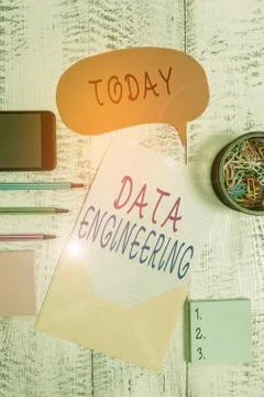 Handwriting text Data Engineering. Concept meaning data science that focuses on Stock Photos