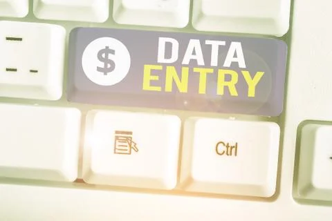 Handwriting text Data Entry. Concept meaning process of inputting data or Stock Photos