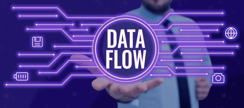Handwriting text Data Flow. Word for the movement of data through a system 写真素材