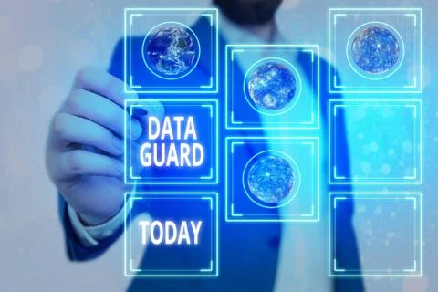 Handwriting text Data Guard. Concept meaning manage databases to survive Foto stock