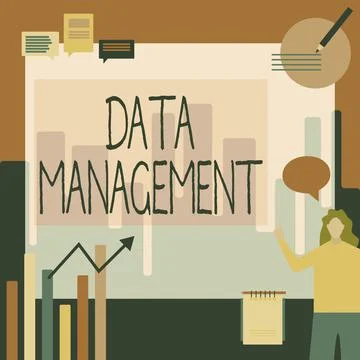 Handwriting text Data Management. Business approach The practice of organizing 스톡 일러스트