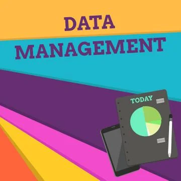 Handwriting text Data Management. Concept meaning The practice of organizing and Stock Illustration