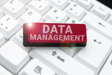Handwriting text Data Management. Concept meaning disciplines related to Foto stock
