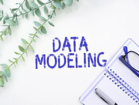 Handwriting text Data Modeling. Business showcase process of transferring data Stock Photos