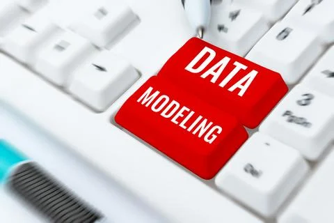 Handwriting text Data Modeling. Business idea process of transferring data 스톡 사진