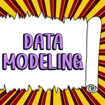 Handwriting text Data Modeling. Word for process of transferring data between Stock Illustration
