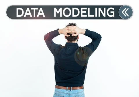 Handwriting text Data Modeling. Word Written on process of transferring data Foto stock