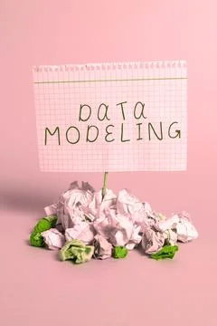 Handwriting text Data Modeling. Word for process of transferring data between Stock Photos