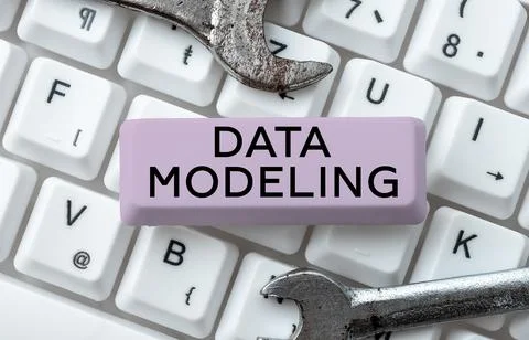 Handwriting text Data Modeling. Word Written on process of transferring data Stockfoto's