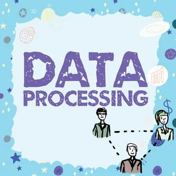 Handwriting text Data Processing. Business overview collection and manipulation Stockillustratie