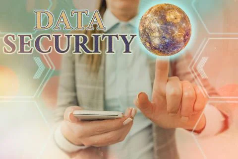 Handwriting text Data Security. Concept meaning Protected important an Foto stock