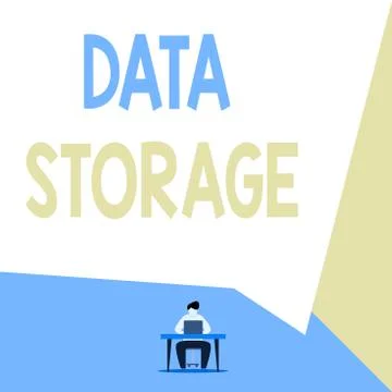 Handwriting text Data Storage. Concept meaning the act of archiving data in Stock Illustration