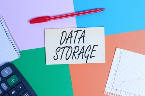 Handwriting text Data Storage. Concept meaning the act of archiving data in 스톡 사진