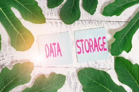 Handwriting text Data Storage. Concept meaning the act of archiving data in 스톡 사진
