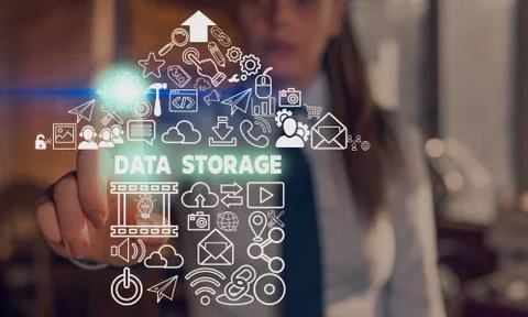 Handwriting text Data Storage. Concept meaning the act of archiving data in 스톡 사진