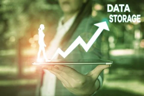 Handwriting text Data Storage. Concept meaning the act of archiving data in 스톡 사진