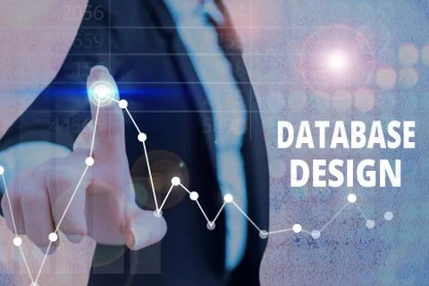 Handwriting text Database Design. Concept meaning organisation of data according Stock Photos