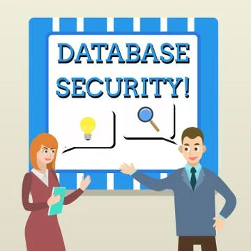 Handwriting text Database Security. Concept meaning security controls to protect Stock Illustration