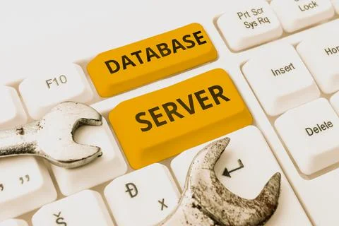 Handwriting text Database Server. Business overview uses a database application Stock Photos