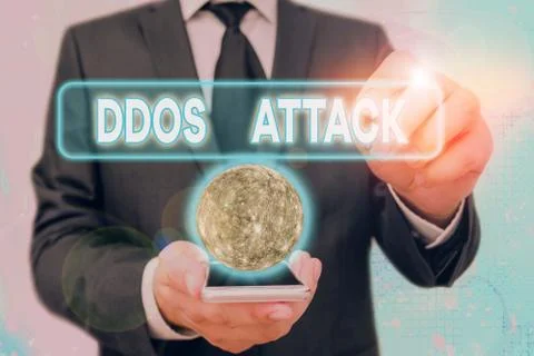 Handwriting text Ddos Attack. Concept meaning perpetrator seeks to make a 库存照片