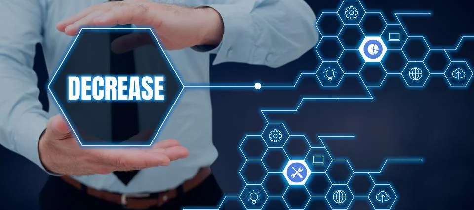 Handwriting text Decrease. Internet Concept make or become smaller or fewer in Stock Photos