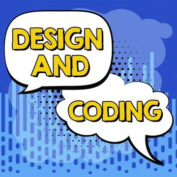 Handwriting text Design And Coding. Word Written on HTML and programming, Cross Stock Illustration