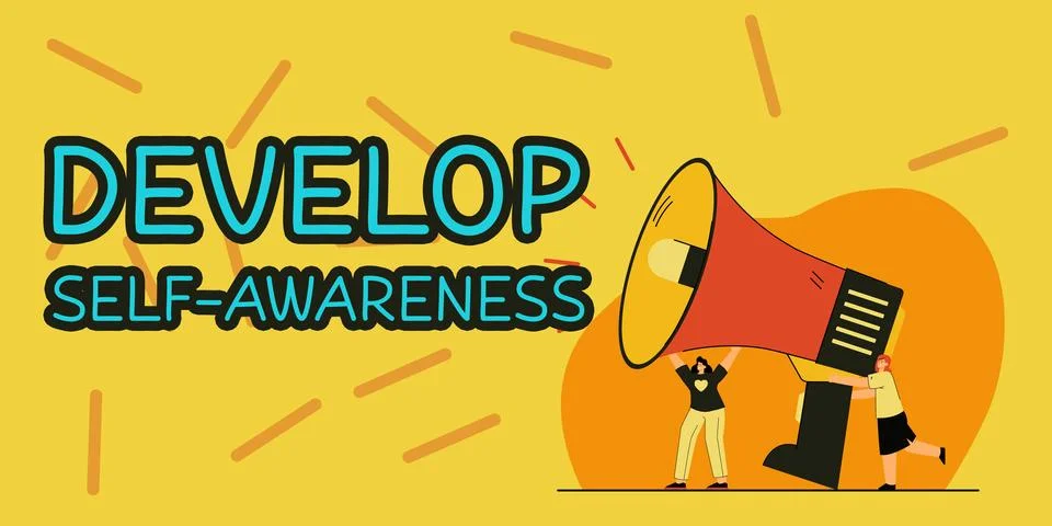 Handwriting text Develop Self Awareness. Word for Improve sharp realization of Stock Illustration