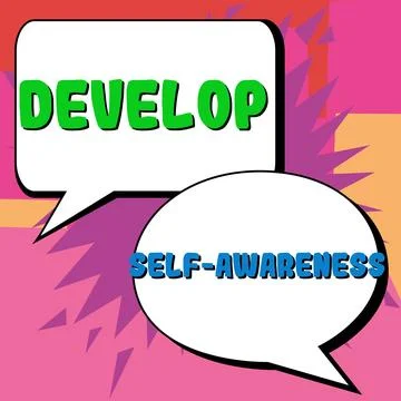 Handwriting text Develop Self Awareness. Word for Improve sharp realization of Stock Illustration