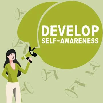 Handwriting text Develop Self Awareness. Word for Improve sharp realization of Stock Illustration