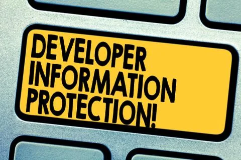 Handwriting text Developer Information Protection. Concept meaning Safeguard Stockfoto's