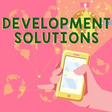 Handwriting text Development Solutions. Business overview Efficient Planning Stockillustratie