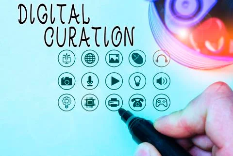 Handwriting text Digital Curation. Concept meaning maintenance collection and Foto stock