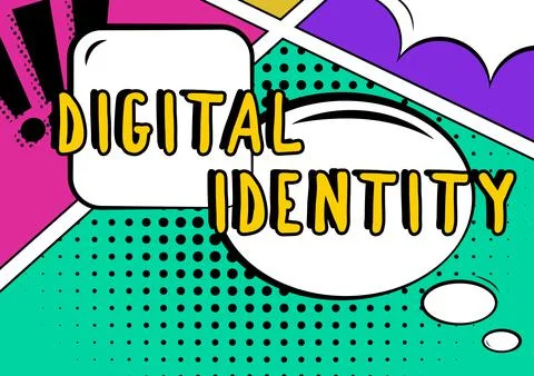 Handwriting text Digital Identityinformation on entity used by computer to Illustrazione stock