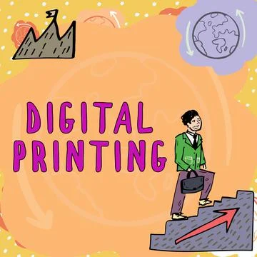 Handwriting text Digital Printingdigital based images directly to variety of 스톡 일러스트