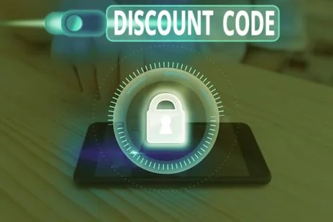 Handwriting text Discount Code. Concept meaning Series of letters or numbers Stock-Fotos