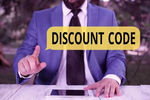 Handwriting text Discount Code. Concept meaning Series of letters or numbers Stock-Fotos