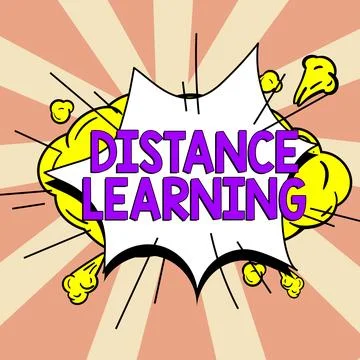 Handwriting text Distance Learning. Word for educational lectures broadcasted Stock Illustration