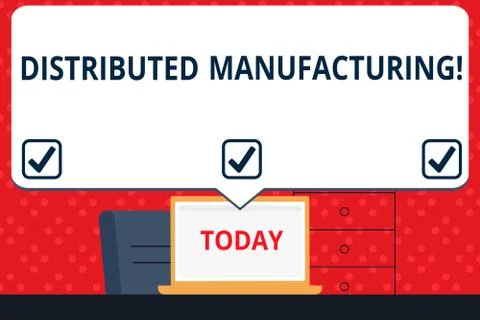 Handwriting text Distributed Manufacturing. Concept meaning practiced by ente Stock Illustration