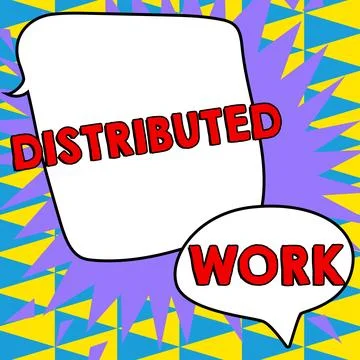 Handwriting text Distributed Work. Word for practiced by enterprises using Stock Illustration