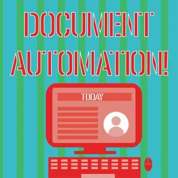 Handwriting text Document Automation. Concept meaning workflows that assist in Illustrazione stock
