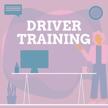 Handwriting text Driver Training. Word for prepares a new driver to obtain a Stock Illustration