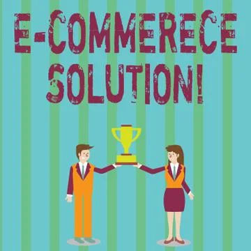 Handwriting text E Commerce Solution. Concept meaning Software used by business Stock Illustration