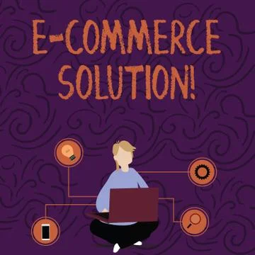 Handwriting text E Commerce Solution. Concept meaning Software used by business Stock Illustration