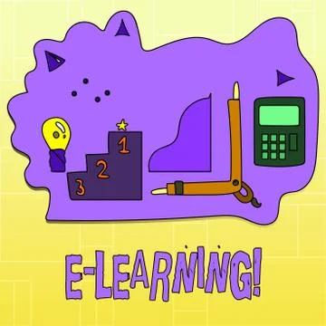 Handwriting text E Learning. Concept meaning Introduction of an electronic Stockillustratie
