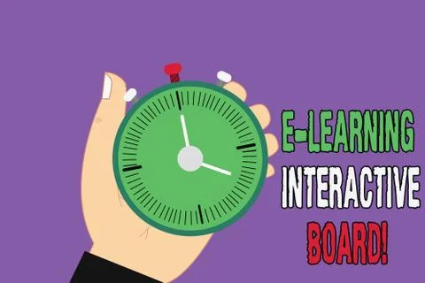 Handwriting text E Learning Interactive Board. Concept meaning integrated set of Illustrazione stock