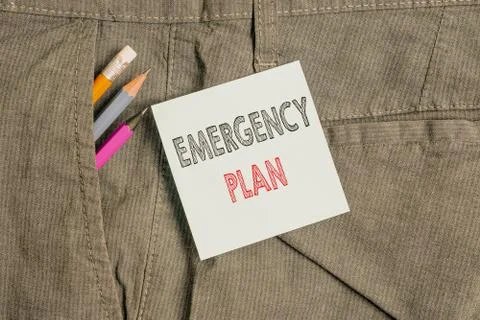 Handwriting text Emergency Plan. Concept meaning procedures for handling sudden Photos